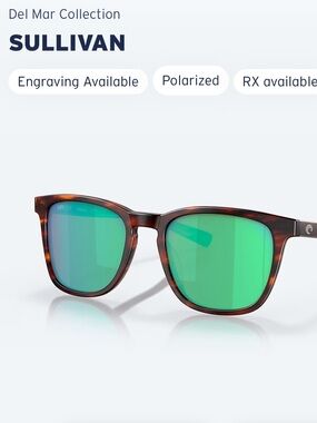 Costa Sullivan Tortoise Frame with Green Mirror Lenses
